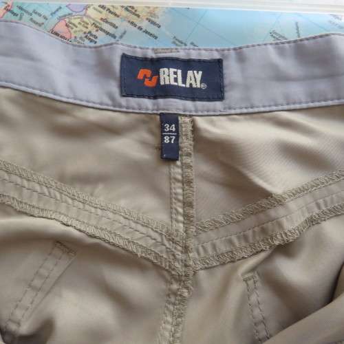 Men`s wheat colour light weight polyester shorts by RELAY size 34/87cm. Pockets galore. As new cond.
