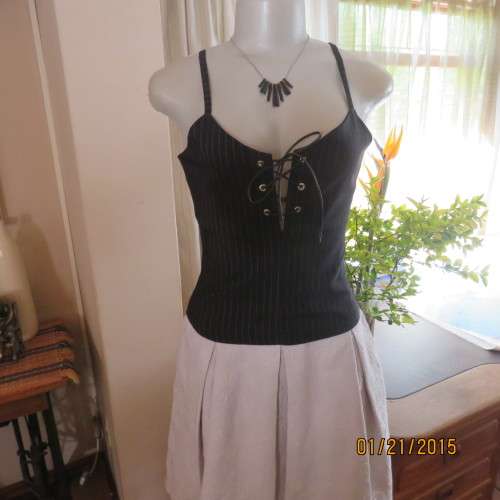 Cheeky black pinstripe tailored strappy top in poly/viscose stretch.Braiding on front.By URB size 32
