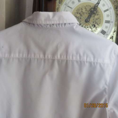 Smart ENZO men`s white long sleeve shirt with grey edging and elbow patches. Size S - 94cm chest.