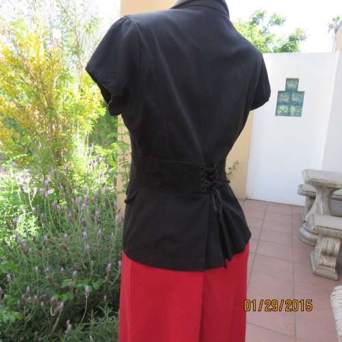 Stunning very black capped sleeve fully lined jacket by INWEAR size 38. Braiding/pleats at back.