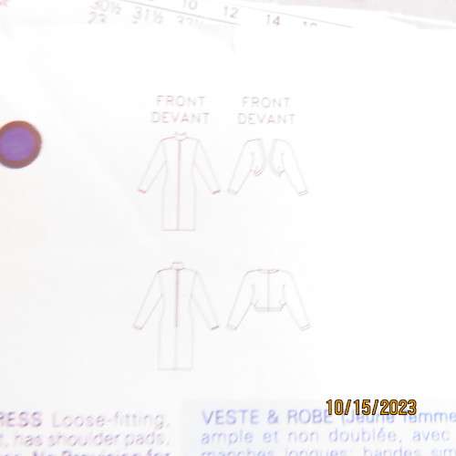 Very Easy Very VOGUE sewing pattern for dress and bolero. Sizes 32 to 42. Good condition