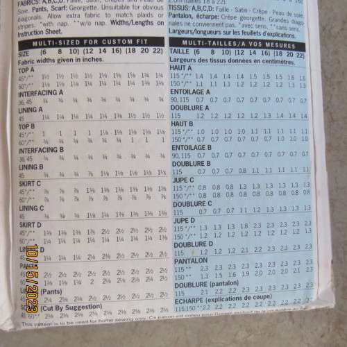 BUTTERICK sewing pattern for stunning outfits by DONNA RICCO. Sizes 32 to 44. Good condition