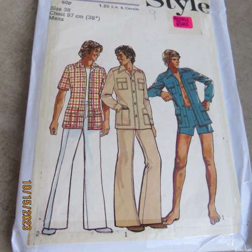 STYLE sewing pattern for men`s unlined shirt-jacket/trousers/shorts. Sizes 36 to 42. Good condition