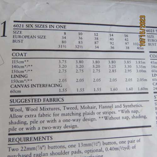NEW LOOK sewing pattern for stunning coat in sizes 34 to 44. New condition.