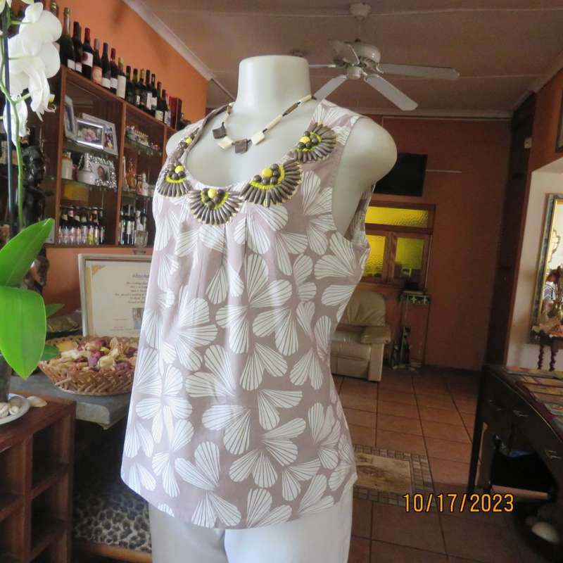 Fabulous embellished sleeveless top by BODEN UK. Size 36/12. White design on ecru. Never used.