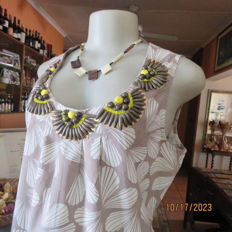 Fabulous embellished sleeveless top by BODEN UK. Size 36/12. White design on ecru. Never used.