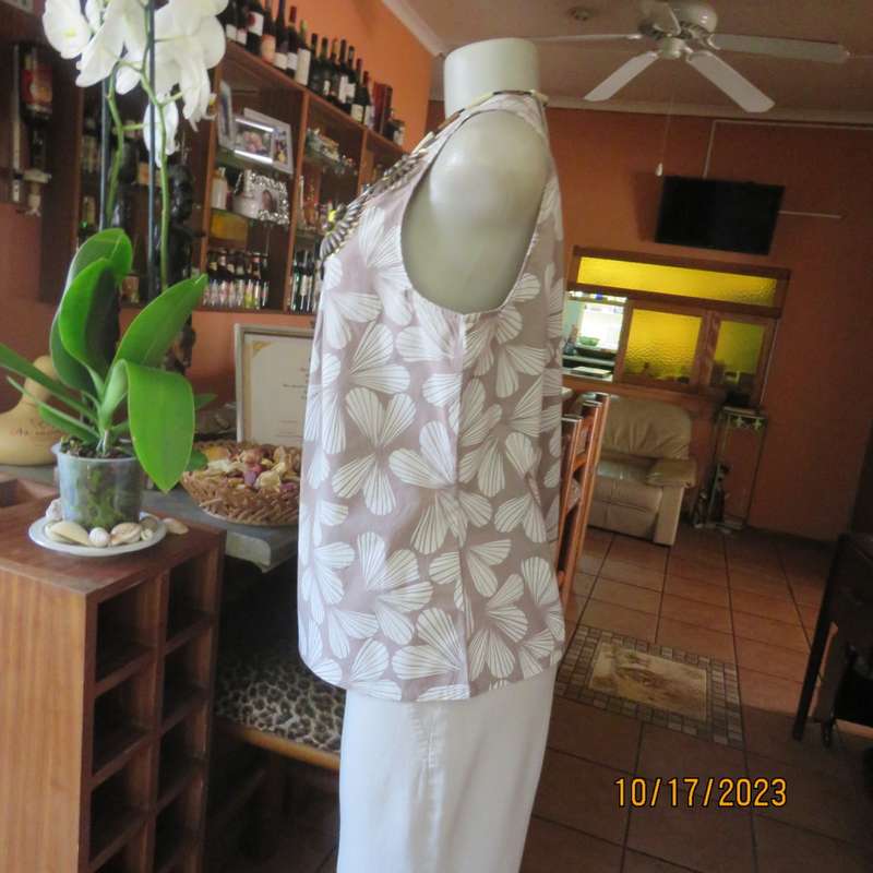 Fabulous embellished sleeveless top by BODEN UK. Size 36/12. White design on ecru. Never used.
