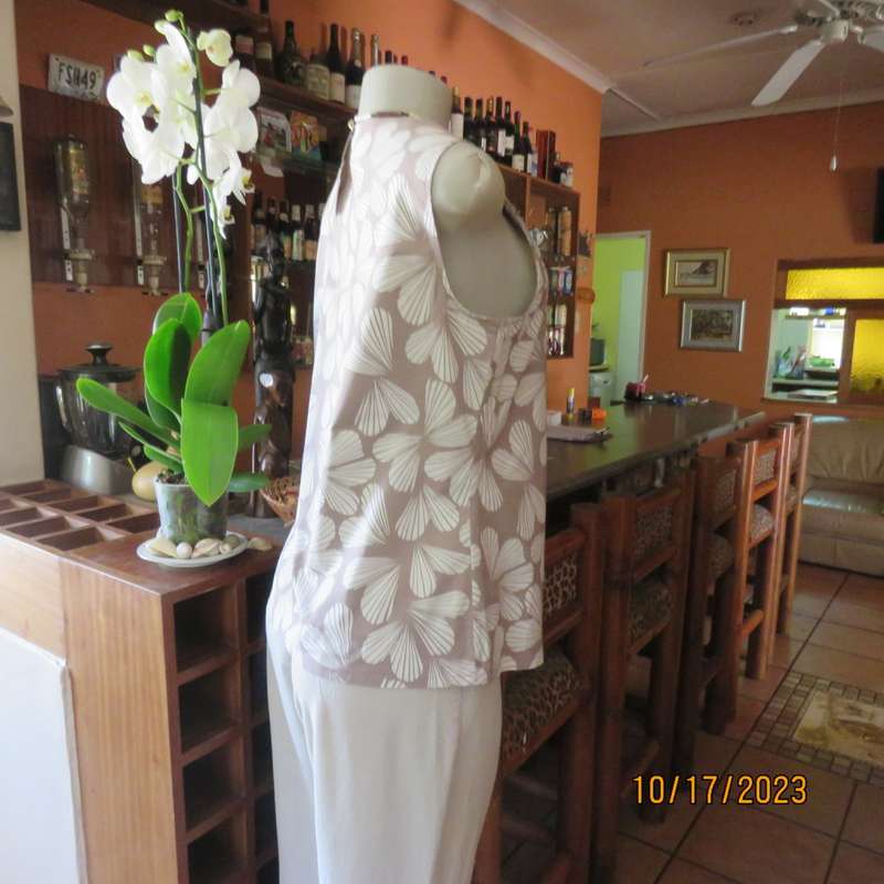 Fabulous embellished sleeveless top by BODEN UK. Size 36/12. White design on ecru. Never used.