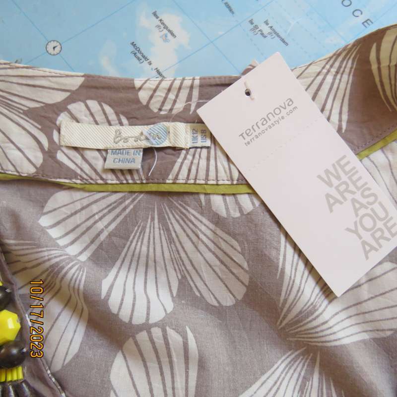 Fabulous embellished sleeveless top by BODEN UK. Size 36/12. White design on ecru. Never used.