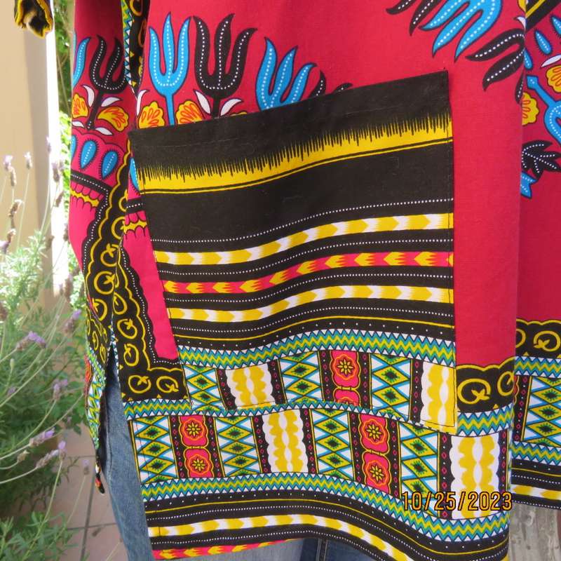 Ethnic slip over short cut-on sleeve top in maroon/stunning designs. Polycotton.Size 40 to 42.As new