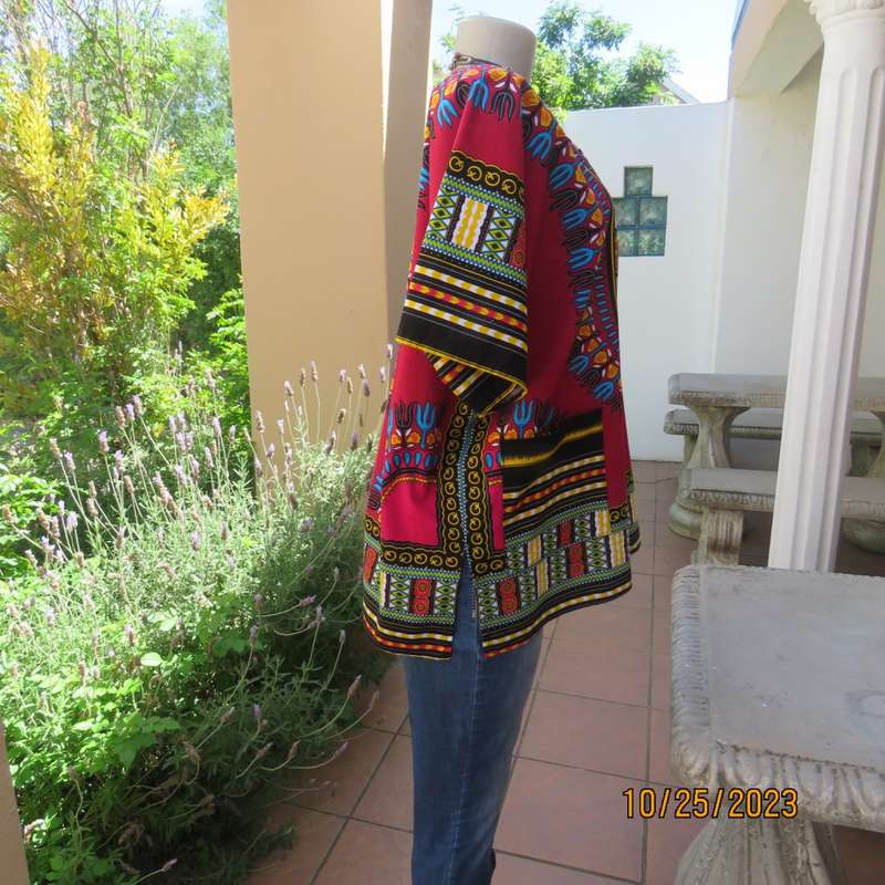 Ethnic slip over short cut-on sleeve top in maroon/stunning designs. Polycotton.Size 40 to 42.As new