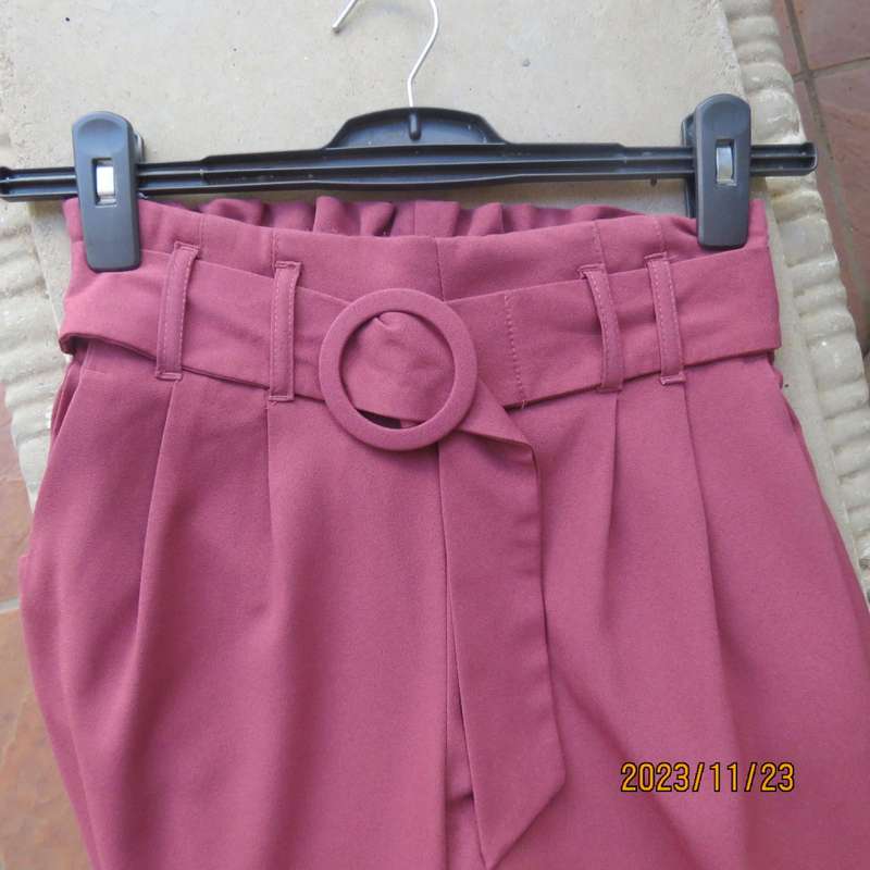 Stunning rouge pink wide legged pants with pleated front/elastic back. Front belt. Size 30/6.As new