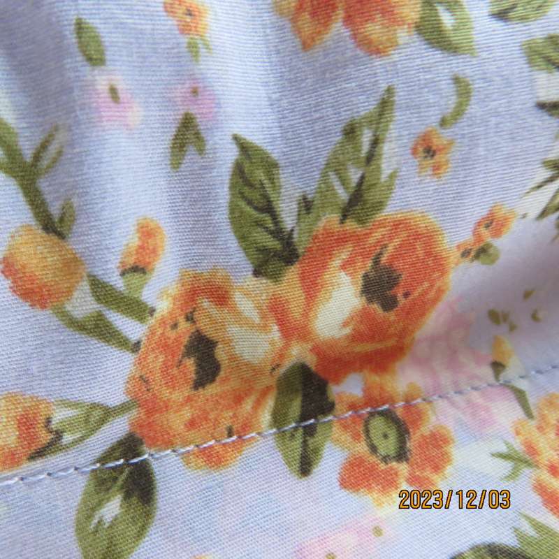 Cool pale blue dress with crimson posies in stretch cotton. Adjustable straps. Size 38 by VILIAN.