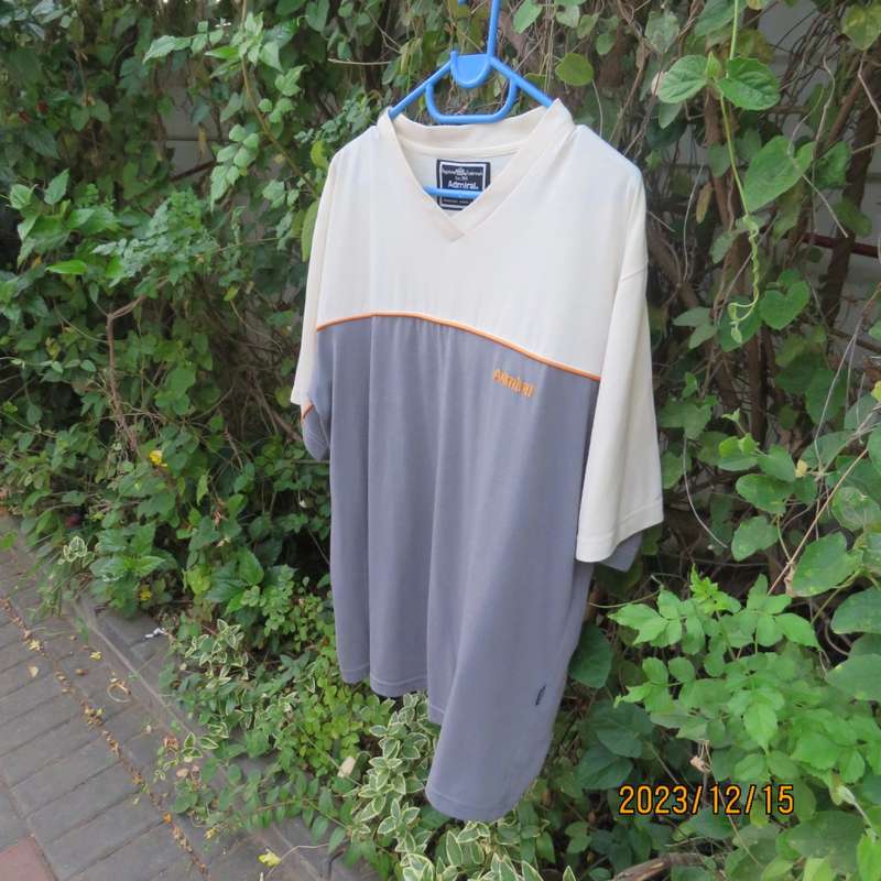 Men`s short sleeve T Shirt in grey/cream by ADMIRAL  England size Large. V neckline. Very good cond.