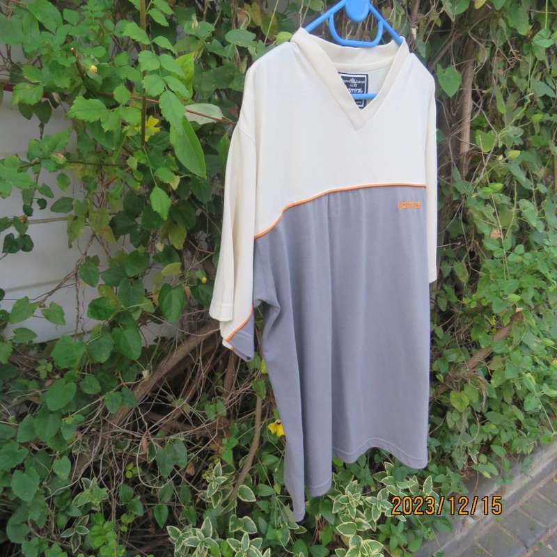 Men`s short sleeve T Shirt in grey/cream by ADMIRAL  England size Large. V neckline. Very good cond.
