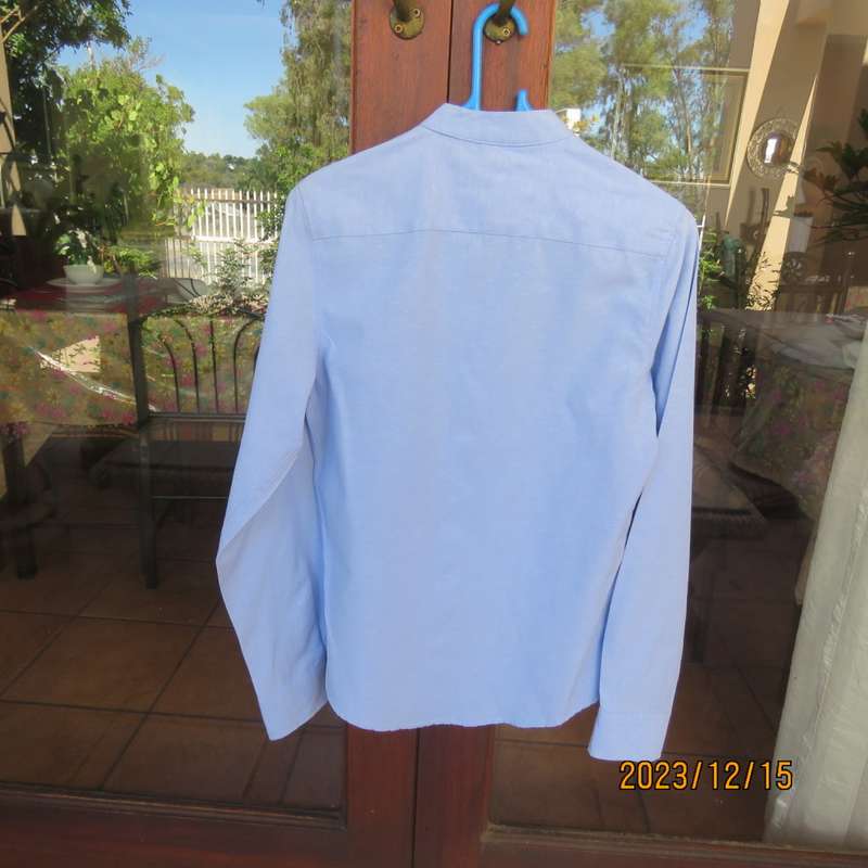 Brand new men`s sky blue long sleeve/high collar polycotton shirt size XS by NETWORK. Chest 84 -89cm