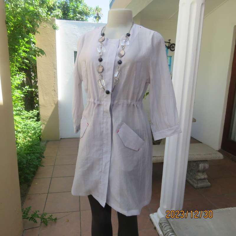 Smart long creased poly/nylon silvergrey zip up top with waist drawstring.From Japan size 36.New con