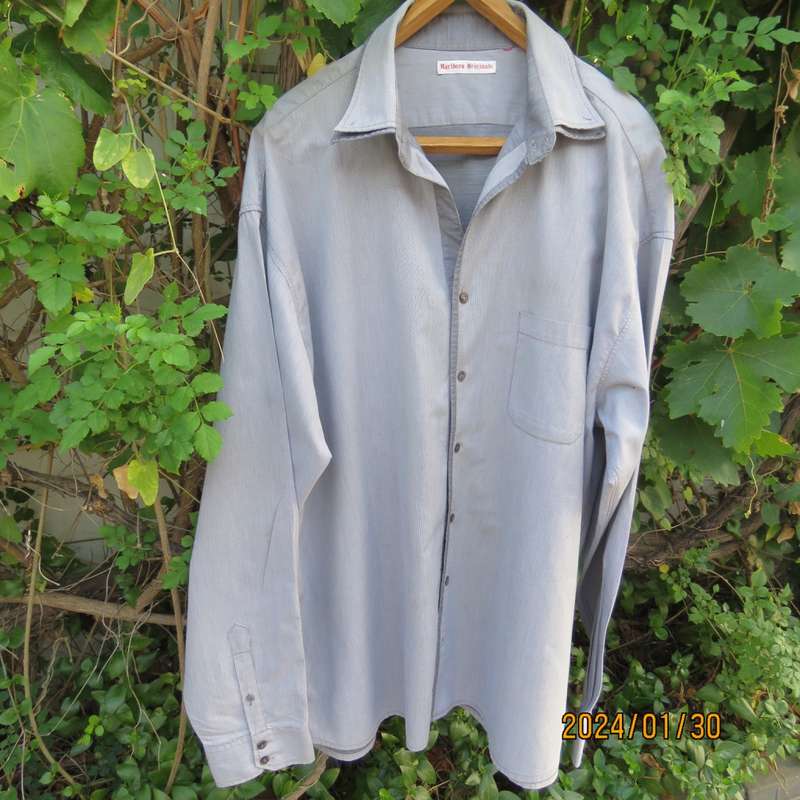 Men`s MARLBORO ORIGINAL grey long sleeve cotton shirt size XXXL. Double collar. Still as new