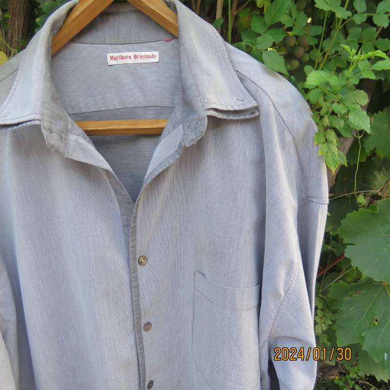 Men`s MARLBORO ORIGINAL grey long sleeve cotton shirt size XXXL. Double collar. Still as new