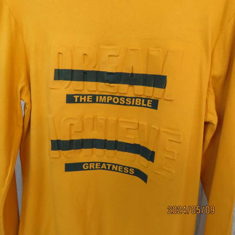 Unique mustard long sleeve 100% cotton top by (&US) size 15 to 16yr old boy. Stand out logo. New con