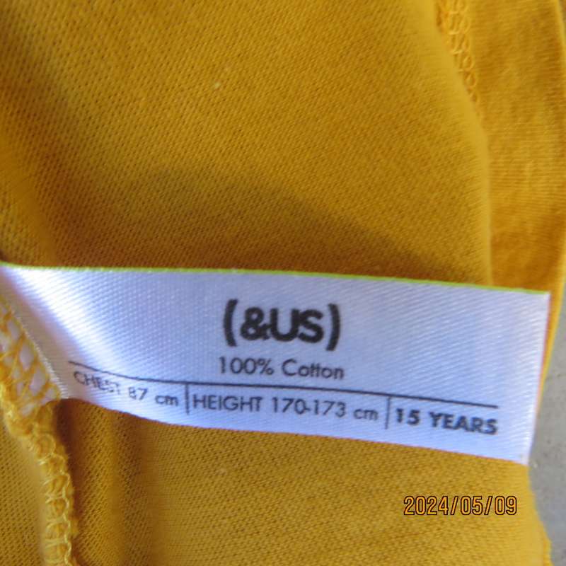 Unique mustard long sleeve 100% cotton top by (&US) size 15 to 16yr old boy. Stand out logo. New con