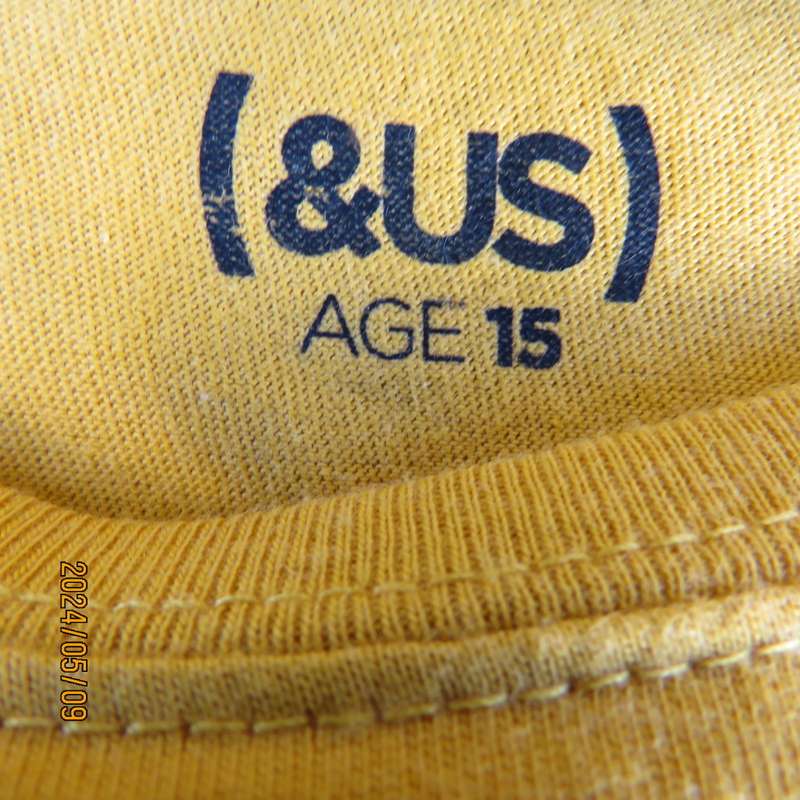 Unique mustard long sleeve 100% cotton top by (&US) size 15 to 16yr old boy. Stand out logo. New con