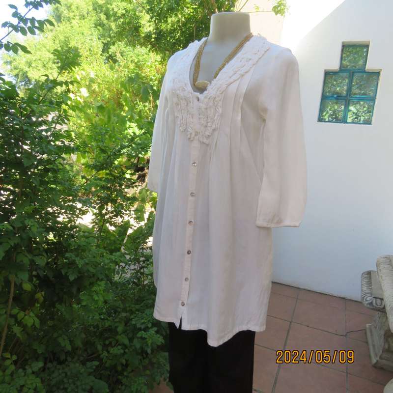 Amazing natural colour long cotton V neck button down top by PASTEL MA`AM size 34. New cond