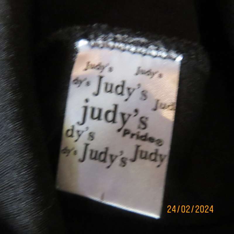 Smart very black textured stretch polyester sheath dress. By JUDYS PRIDE size 37/13. With peephole.