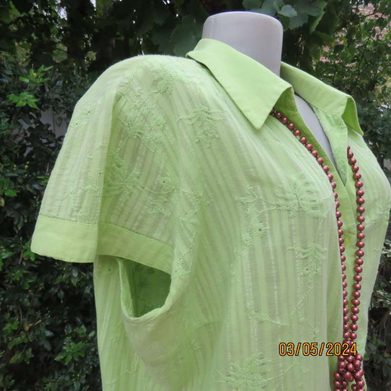 Stunning fresh green capped sleeve top with lurex and embroidery by MILADY`S size 44. As new.