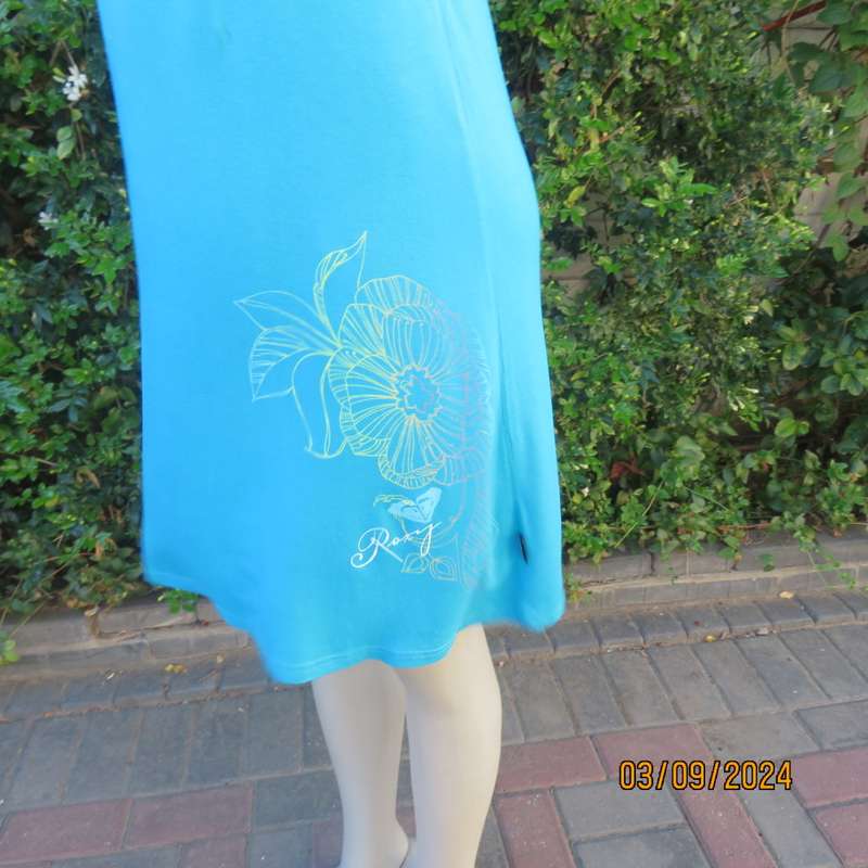 Cool ROXY turquoise strappy dress in viscose stretch fabric. Under bust drawstrings. Size 36. As new