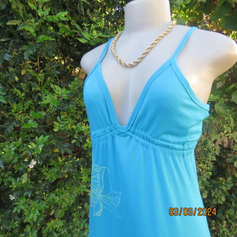 Cool ROXY turquoise strappy dress in viscose stretch fabric. Under bust drawstrings. Size 36. As new