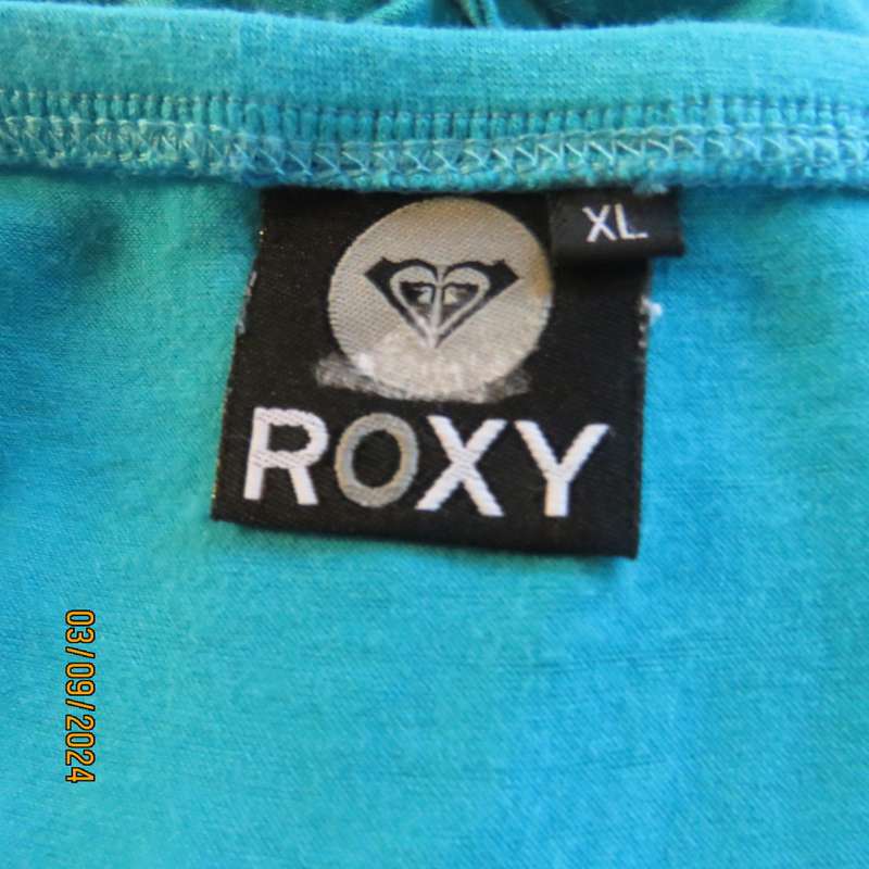Cool ROXY turquoise strappy dress in viscose stretch fabric. Under bust drawstrings. Size 36. As new