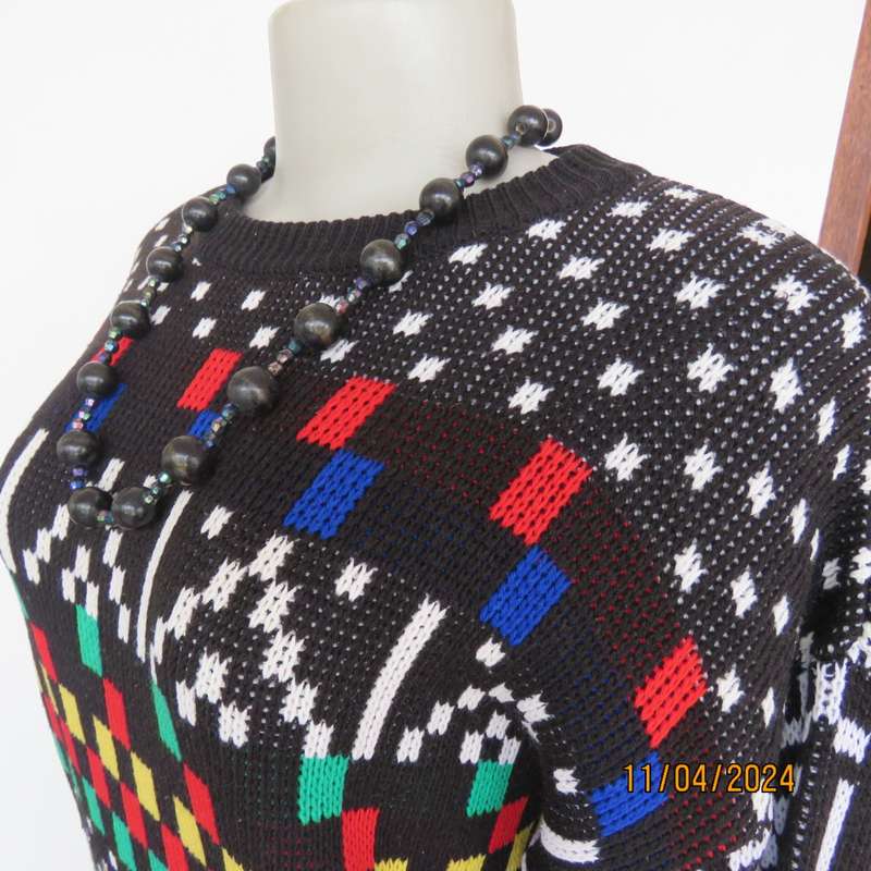 High quality black fair isle long sleeve jersey.Various bright colours. By CLICHE size 38 to 40.