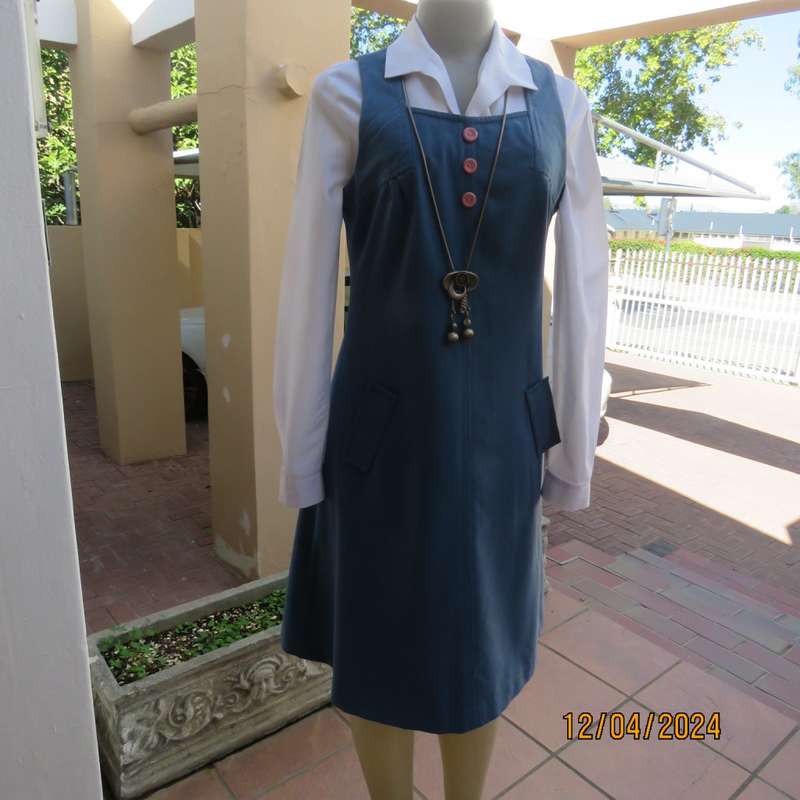 Winter winner! Cobalt blue warm pinafore with long zip at back. By YUM YUM  London. Size 32/8