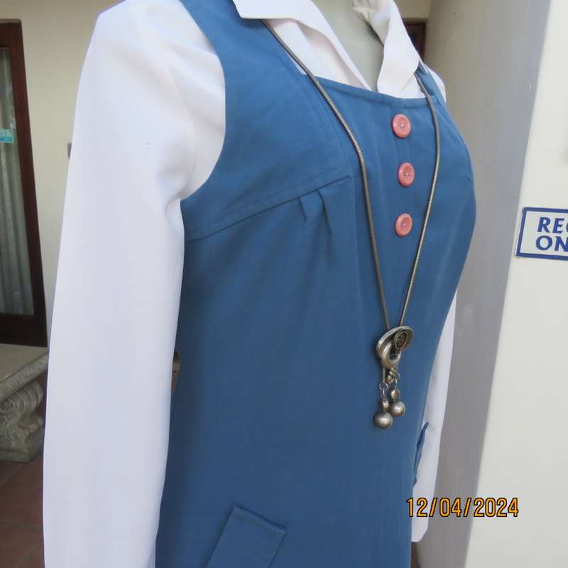 Winter winner! Cobalt blue warm pinafore with long zip at back. By YUM YUM  London. Size 32/8