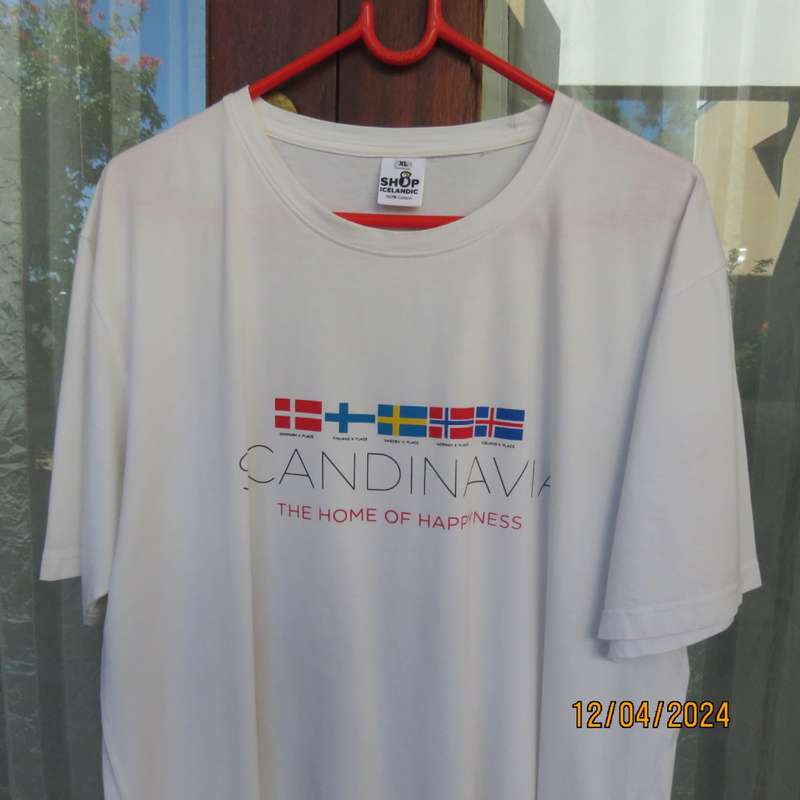 White short sleeve T Shirt 10 100% cotton from ICELAND. Size XL. Scandinavia logo. As new.