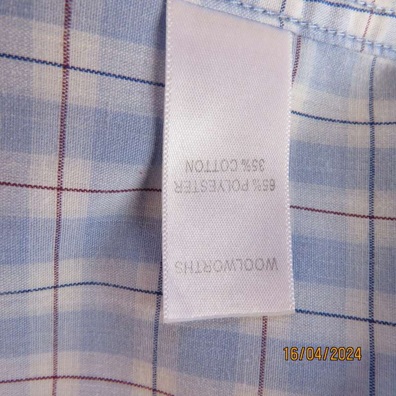 Handsome light blue/white check/blue/brown lines size XXL men`s WOOLWORTHS polycotton shirt.As new
