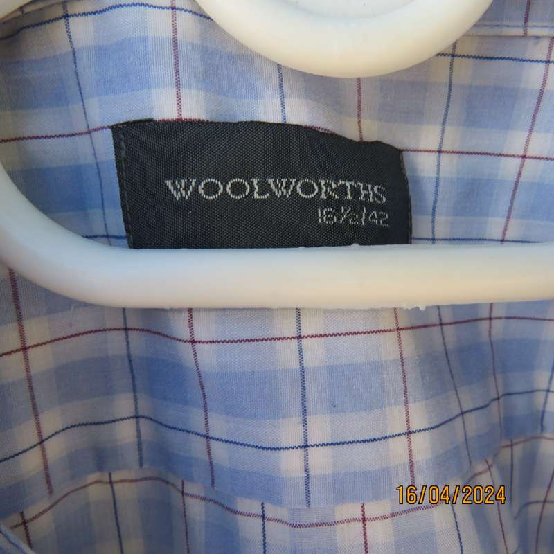 Handsome light blue/white check/blue/brown lines size XXL men`s WOOLWORTHS polycotton shirt.As new