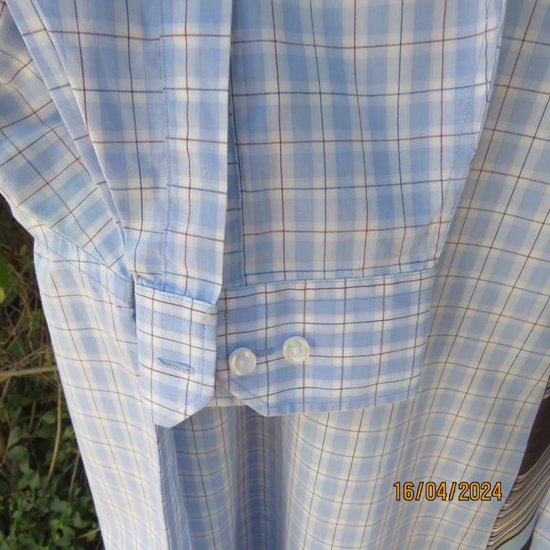 Handsome light blue/white check/blue/brown lines size XXL men`s WOOLWORTHS polycotton shirt.As new