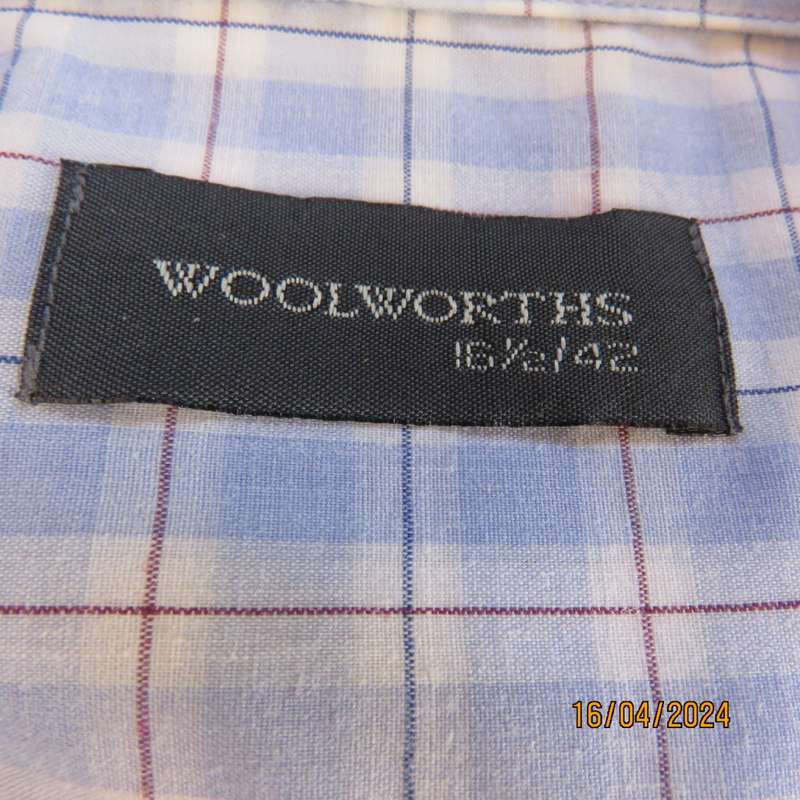 Handsome light blue/white check/blue/brown lines size XXL men`s WOOLWORTHS polycotton shirt.As new