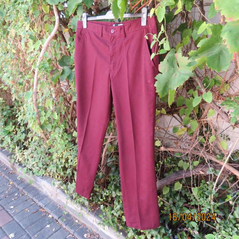 Casual men`s straight leg dark maroon Chino pants in polycotton, Size 34 by OR, New condition.