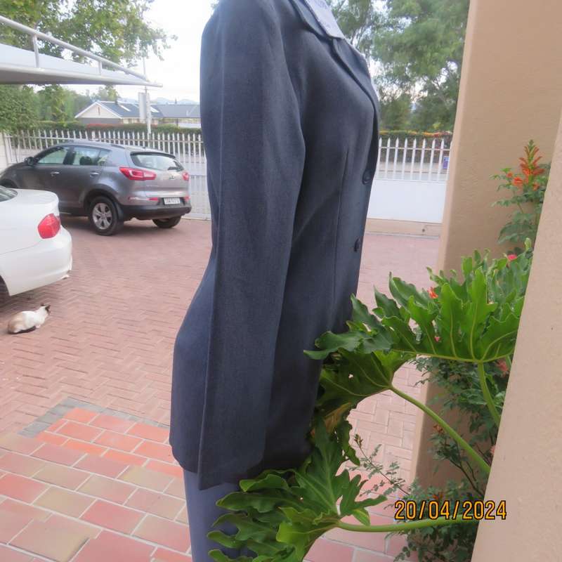 Elegant tailored steel blue/stripe pattern long sleeve jacket. By SMILEYS. Size 36. Brand new cond.