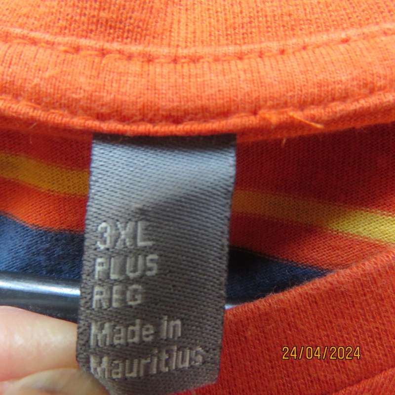 Men`s long sleeve burnt orange T Shirt size 3XL. Navy/yellow horizontal stripes.HARLEM NYC.