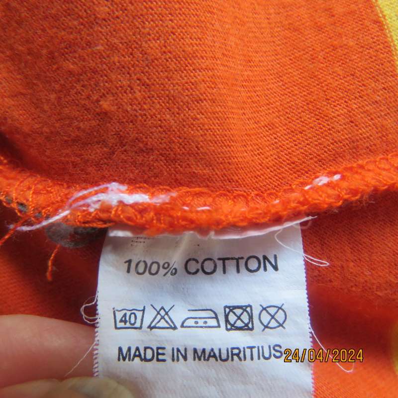 Men`s long sleeve burnt orange T Shirt size 3XL. Navy/yellow horizontal stripes.HARLEM NYC.