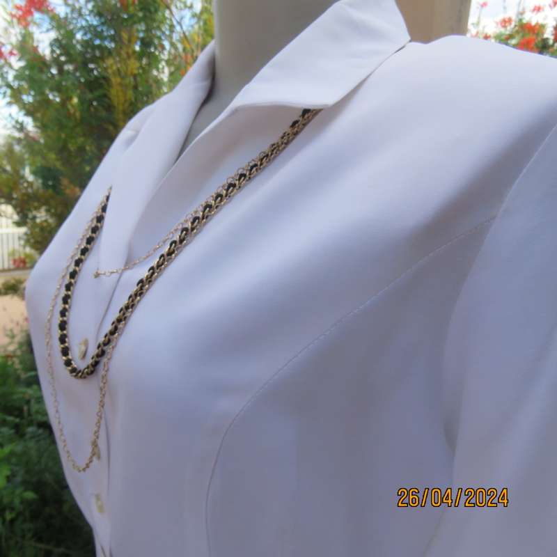 White tailored long cuffed sleeve button down polycotton top with open collar. By NEW ERA size 34