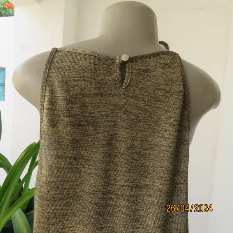 Glamour strappy top in mottled gold/black stretch soft polyester.With chain/pendant.Size 38 by KELSO