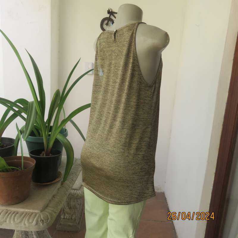 Glamour strappy top in mottled gold/black stretch soft polyester.With chain/pendant.Size 38 by KELSO