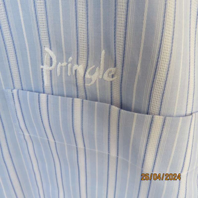 Classic short sleeve polycotton PRINGLE shirt in blue/white stripes. Size 4XL. One pocket. As new