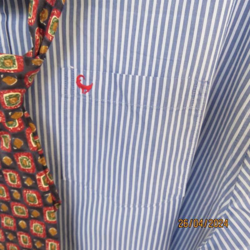Fabulous men`s OLD KHAKI long sleeve 100% cotton blue/white striped shirt. Size Large. As new.
