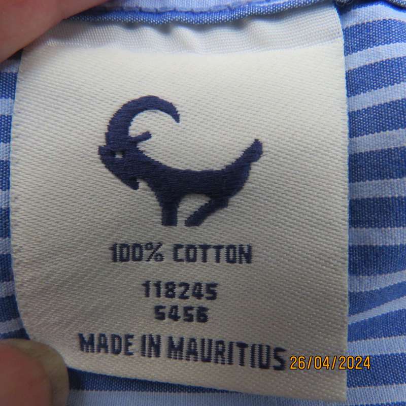Fabulous men`s OLD KHAKI long sleeve 100% cotton blue/white striped shirt. Size Large. As new.